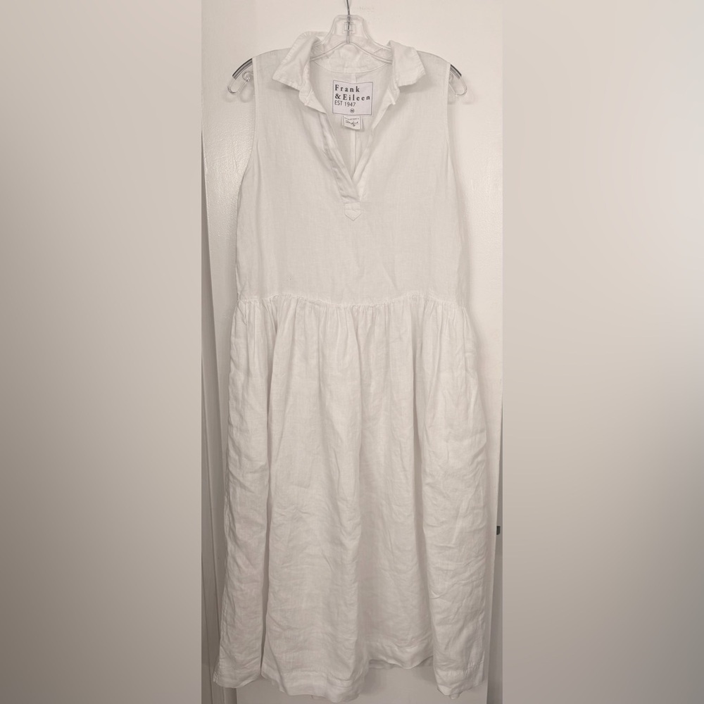 Frank & Eileen Daphne Maxi Sleeveless Linen V-Neck Dress White Size Medium - Picture 4 of 9